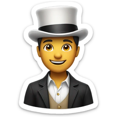 smiling boy in casual shirt with top hat sticker