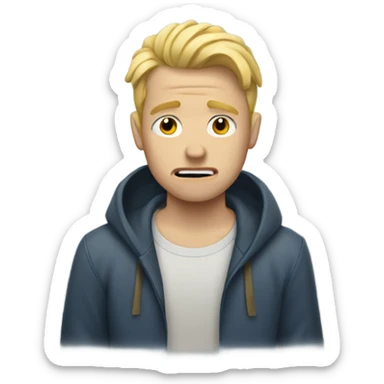 White guy with blonde hair crying on a rainy day sticker