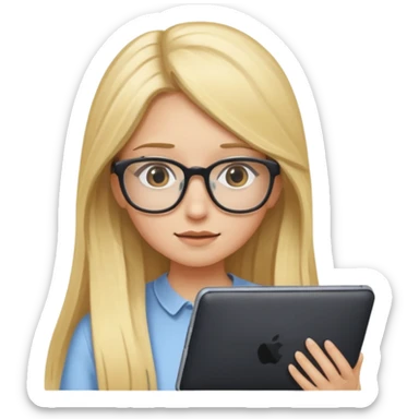 je voudrai un emoji d'une fille aux cheveux longs et blonds avec des lunettes entrain de faire de l'écran sticker