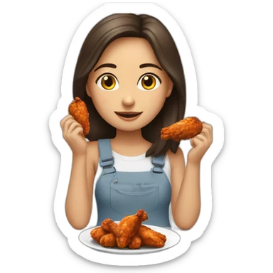A brunette girl, eating chicken wings ￼ sticker