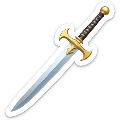 Clash of Clans aesthetic: Cinematic Playful Pixel 3D isometric  Sword Emoji, rendered in a 3D vector-style similar to standard emojis with minimal shading and bold, simplified shapes. A compact, distinct form with signature details, softly glowing with a pixelated adventure charm. Simplified yet unmistakably iconic, highly detailed and consistent, glowing with a soft radiance and high shine. Stylized with a touch of classic pixel-art charm and a soft glowing outline, capturing the essence of a beloved gaming relic with a friendly, playful manner! sticker