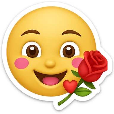 Add a rose to the emoji, keeping it flirty and playful. The style should be similar to the original emoji style. sticker