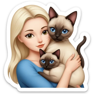 A beautiful and sexy white girl hugs a Siamese cat tightly sticker