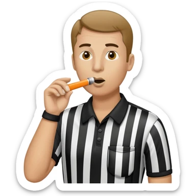 referee in black and white striped shirt blowing a whistle sticker
