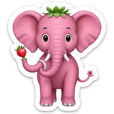 Cute elephant with long tusks and trunk wearing strawberry costume sticker