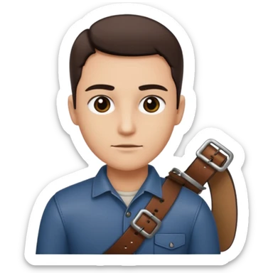 Person with straight face and belt in hand sticker