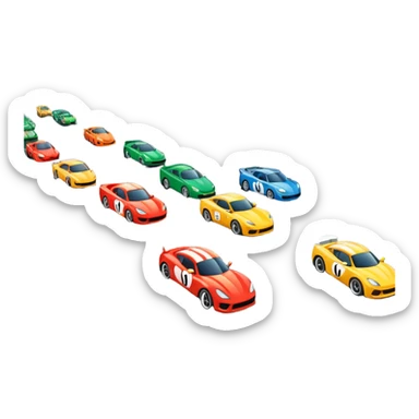grandstands filled with cheering crowds, checkered flags waving, and traffic lights signaling the start, with a thrilling atmosphere of anticipation and speed. Sporty cars and motorcycles lined up at the starting line, ready to race, with a vibrant racetrack in the background. sticker