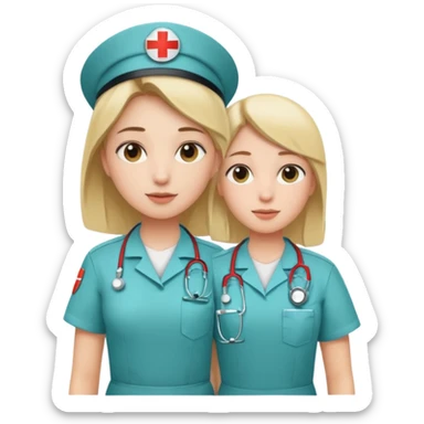 A young medic (woman) attending to a person at the local hospital sticker