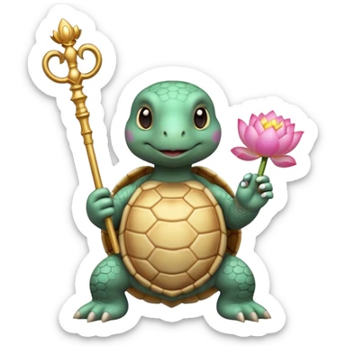 turtle, scepter, buddhism, lotus sticker