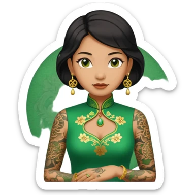 ancient woman with tatooed and green cheongsam sticker