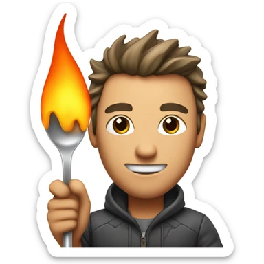 Guy melting white snow on a spoon ￼ sticker