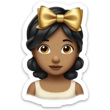 Cute baby girl with black hair with gold bow in her hair on the right side sticker