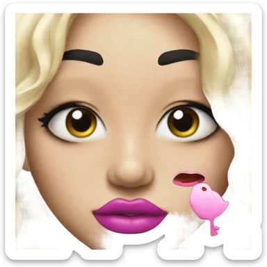 face with duck lips and peace sign with pink lipstick and blonde hair sticker