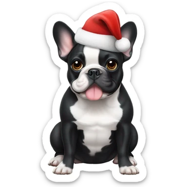 Black and white french bulldog with Christmas Hat sticker