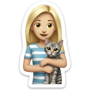 blonde girl with gray striped cat sticker