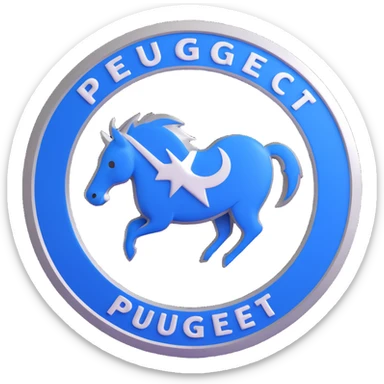 3D circular pattern with white "Peugeot" text in the center, blue and silver color scheme, modern style sticker