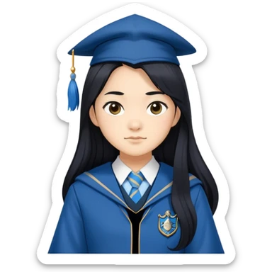 Cho Chang in harry potter, wear hogwarts Ravenclaw uniform, long black hair sticker