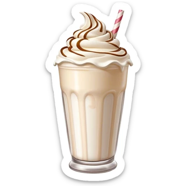 Cinematic Realistic Milkshake Drink Emoji, depicted as a thick, creamy milkshake with a swirl of whipped cream rendered with rich textures and inviting, nostalgic lighting. sticker