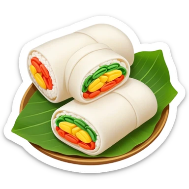 Hangzhou Pian Er Chuan steamed rice cake rolls with fillings, simplified emoji style with bold outlines and bright colors, cartoon style local specialty snack sticker