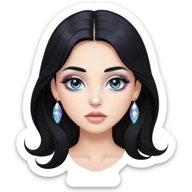 douyin long black hair silver grey eyes glossy lips glittery iridescent white eyeshadow girl sticker