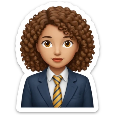 curly brown haired hispanic woman with tie and blazer sticker