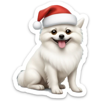 White dog Pomeranian shpitz wearing Christmas hat  sticker