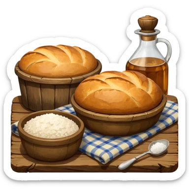  salt cellar and a loaf of peasant bread - still life composition sticker