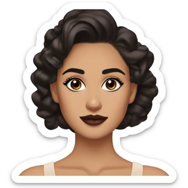 Maddy Perez euphoria show: warm brown eyes, bold black eyeliner, dark arched brows, full nude-berry lips, bronzed skin, high cheekbones, sleek dark brown long hair in waves/ponytail, rhinestones on her face

 sticker