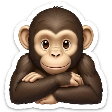 Meme-Worthy cute Sleeping Chimpanzee Portrait Emoji, Head resting peacefully with a contented smile, showcasing a soft, relaxed expression and gently closed eyes in serene slumber, Simplified yet hilariously adorable features, highly detailed, glowing with a soft, drowsy glow, high shine, relaxed and utterly lovable, stylized with an air of playful laziness, bright and heartwarming, soft glowing outline, capturing the essence of a sleeping chimpanzee that feels destined to become the next viral sensation of adorable rest! sticker