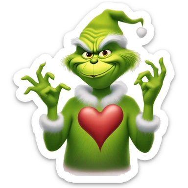 The grinch making a heart with his hands  sticker