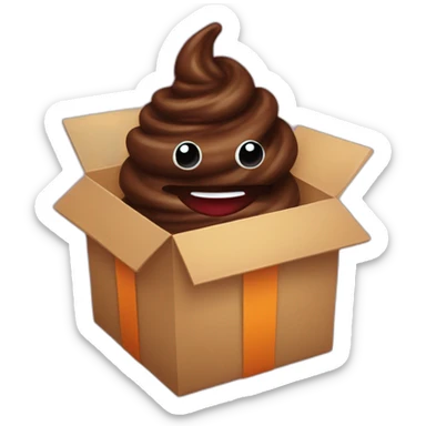 Smiling Dark brown poo inside a gift box with a ribbon sticker