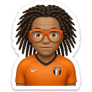 Edgar Davids as an apple style emoji, black tightly-braided dreadlocks pulled back, distinctive orange sports glasses, wearing an orange football jersey, iconic football look sticker