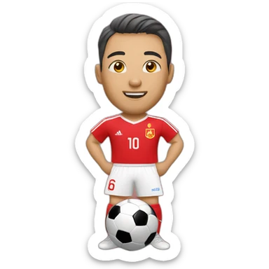 Soccer's player from kyrgyzstan holds the world championship cup sticker