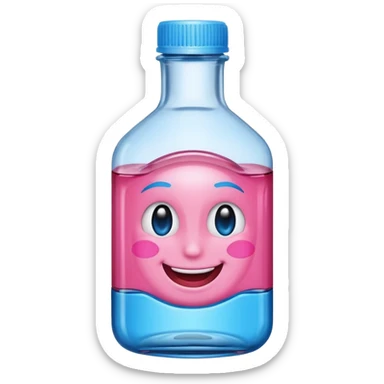 Smiling winking oil bottle pink blue top  sticker