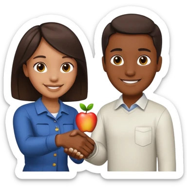 a man and a girl shaking hands, one with darker skin and one with lighter skin, apple emoji style sticker