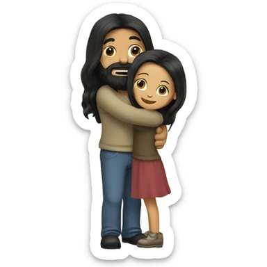 Bald man with black beard and girl long black hair hugs sticker