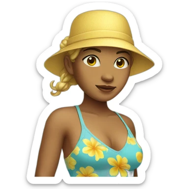 Girl with yellow skin in beach clothing sticker