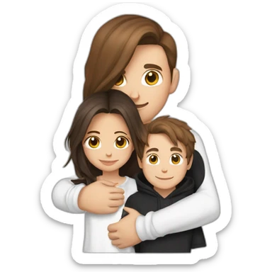 girl with long brown hair in white t-shirt hugging boy with brown stylish hair and black hoody sticker