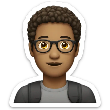 man with laptop in front, round glasses, light skin and dark brown hair sticker