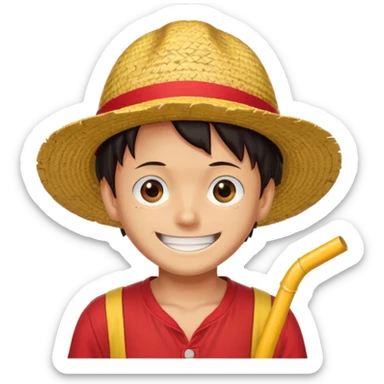 Luffy with a big smile and red shirt with yellow and red straw hat sticker