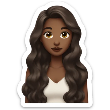 a girl with long dark brown soft waves in her hair, almond shaped eyes, heart shaped lips sticker