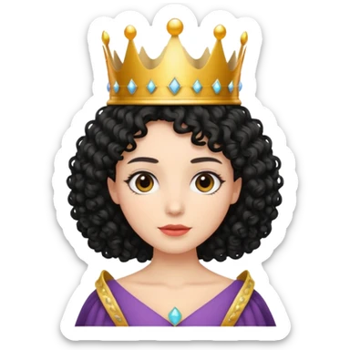 Wearing a crown with black tight curly shoulder length hair  sticker