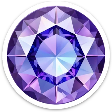 Precision round cut tanzanite with lavender-blue color flash and holographic rainbow effect sticker