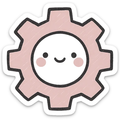 Create a soft and cute settings icon in Japanese hand-drawn style with pink color. Match the design and line style of the provided phone icon reference. The icon should have a transparent background and be suitable for a mobile home screen. sticker