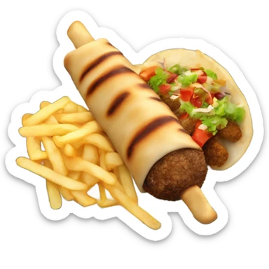 Kebab with chips and sauce on at plate sticker