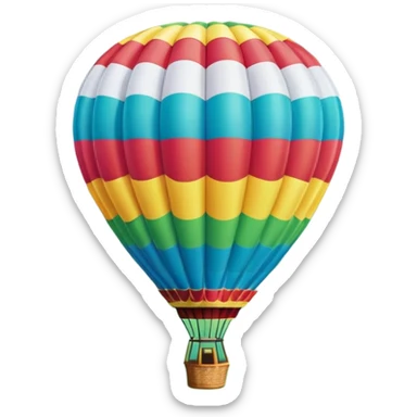 A colorful hot air balloon floating gracefully above the ground, with a clear sky and distant hills in the background. The balloon's vibrant colors stand out against the soft clouds, capturing the peaceful yet adventurous spirit of hot air ballooning. sticker