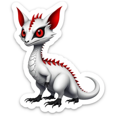 a white with black belly and red eyes exotic edgy vernid-fionbri-creature full body sticker