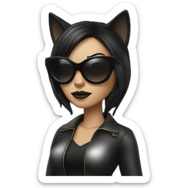 Cat woman with sunglasses & black hairs  sticker