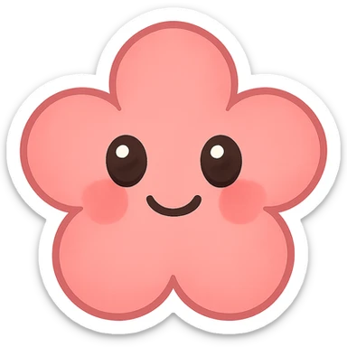 a new cute pink emoji, flower-shaped, big eyes, smiling, blushing cheeks sticker