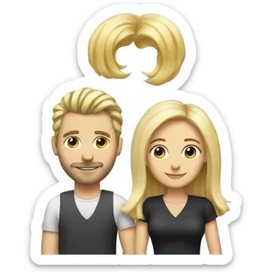 Rainbow hair person with blonde wife and blonde tall husband. happy. Love sticker